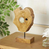 Brown Teak Wood Abstract Sculpture with Resin Embedded, 10" x 4" x 12"