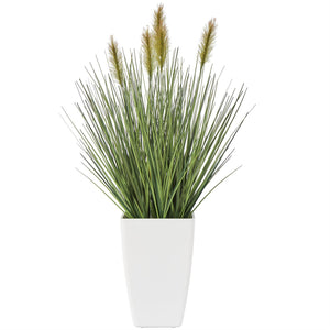 Green Faux Foliage Artificial Plant with White Plastic Pot 12" X 12" X 20"