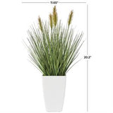 Green Faux Foliage Artificial Plant with White Plastic Pot 12" X 12" X 20"