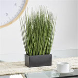 Green Faux Foliage Onion Grass Artificial Plant with Black Rectangular Plastic Pot -  13" X 10" X 18"