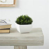 Green Faux Foliage Artificial Plant with White Ceramic Pot -  7" X 7" X 7"