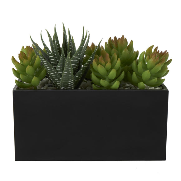 Green Faux Foliage Artificial Plant with Black Melamine Pot -  8