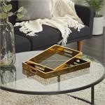 Gold Plastic Geometric Tray with Black Glass - Set of 2 16", 14"W