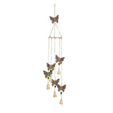 Gold Metal Butterfly Indoor Outdoor Embellished Windchime with Glass Beads and Cone Bells, 5" x 5" x 39"