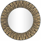 Gold Wood Handmade Abstract Carved Wall Mirror with Black Backing, 36" x 1" x 36"