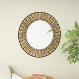 Gold Wood Handmade Abstract Carved Wall Mirror with Black Backing, 36" x 1" x 36"