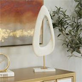 White Polystone Abstract Cut- Out Sculpture with Marble Stand - Home Decor