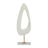 White Polystone Abstract Cut- Out Sculpture with Marble Stand - Home Decor