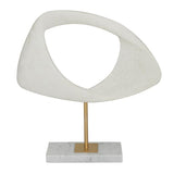 White Polystone Abstract Cut -Out Sculpture with Marble Stand - Home Decor