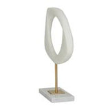 White Polystone Abstract Cut -Out Sculpture with Marble Stand - Home Decor