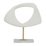 White Polystone Abstract Cut -Out Sculpture with Marble Stand - Home Decor