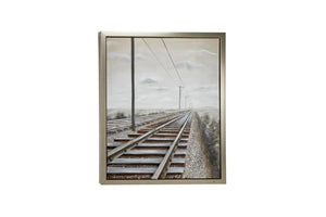 Canvas Art -  Landscape Railroad  Framed Wall Art with Silver Frame - 44" X 2" X 53"