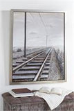 Canvas Art -  Landscape Railroad  Framed Wall Art with Silver Frame - 44" X 2" X 53"