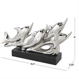 Silver Ceramic Dolphin Sculpture with Black Block Base - 15" X 3" X 9"