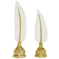 Cosmopolitan Gold Ceramic Bird Feathers Sculpture Set of 2 13