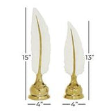 Cosmopolitan Gold Ceramic Bird Feathers Sculpture Set of 2 13", 15"H