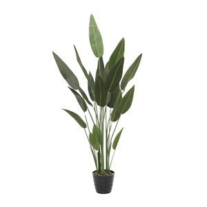 Green Faux Foliage Bird of Paradise Artificial Plant with Realistic Leaves and Black Fluted Pot, 21