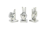 Silver Porcelain Ceramic Hands Sculpture Set of 3 6", 7", 7"H