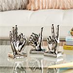 Silver Porcelain Ceramic Hands Sculpture Set of 3 6", 7", 7"H