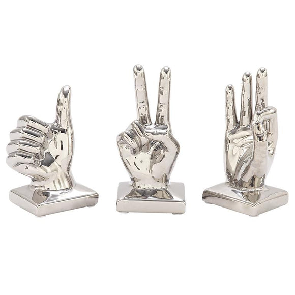 Silver Porcelain Ceramic Hands Sculpture Set of 3 6