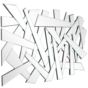 Silver Glass Abstract Wall Mirror -  47" X 1" X 32"