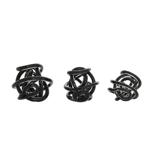 Black Glass Knotted Ball Sculpture Set of 3