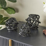 Black Glass Knotted Ball Sculpture Set of 3