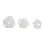 White Glass Abstract Handmade Iridescent Knotted Ball Sculpture  Set OF 3