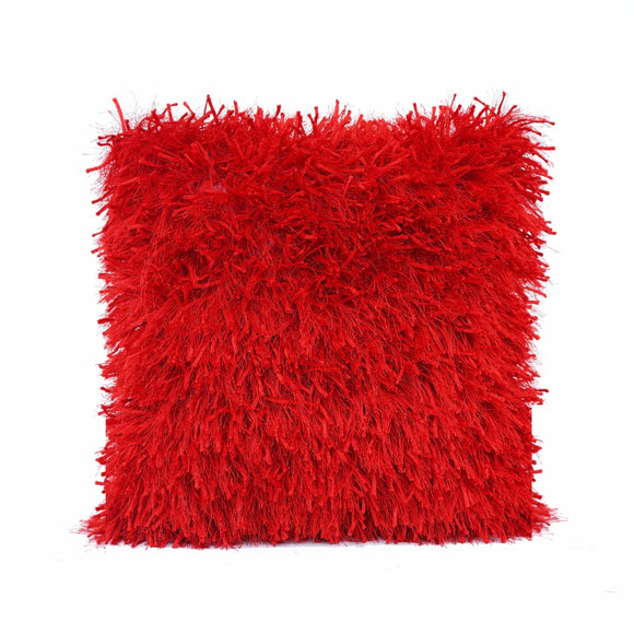 Red Ribbon Shaggy Throw Pillow