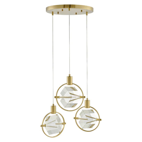 Hollywood Cube 3 Light Pendant // Gold