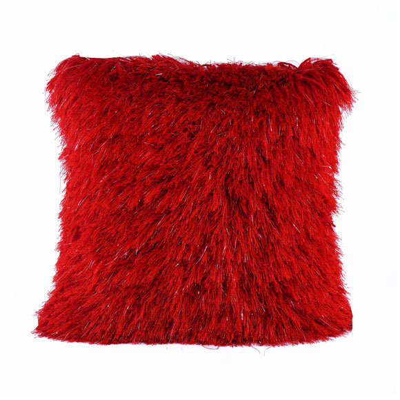 Red Shaggy Lurex Throw Pillow