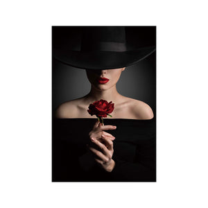 Tempered Glass Art - Women with Red Rose Wall Art Decor