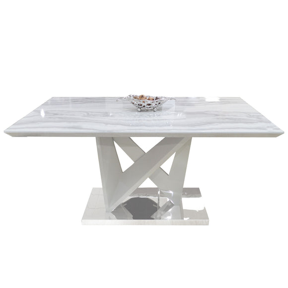 Rectangular Dining Table with Grey High Gloss and Chrome Base