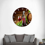 Oak Wine Keg, Glass & Bottle Round Acrylic Wall Clock