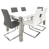 Rectangular Dining Table White Lacquer and Stain Steel legs