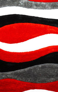 Modern Red and Grey Wavy Area Rug