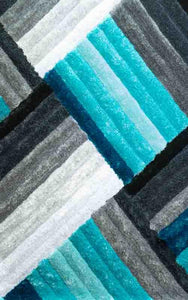 Modern Aqua and Grey Striped Area Rug