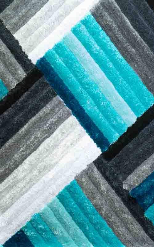 Modern Aqua and Grey Striped Area Rug