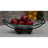 17" Oval Glass Bowl on Metal Base - Home Decor