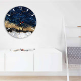 Elegant Blue, Gold Abstract Round Acrylic Wall Clock