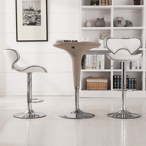 White Leatherette Swivel Seat Adjustable Barstool Set of 2