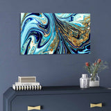 Tempered Glass Art - Blue and Gold Abstract Fine Wall Art Decor