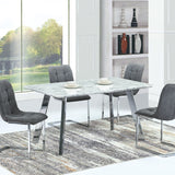 Rectangular Dining Table Marble Finish Top with Chrome Legs