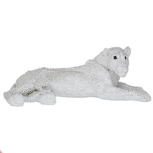 Silver Polystone Glam Leopard Sculpture, 26" x 13" x 9" - Home Decor