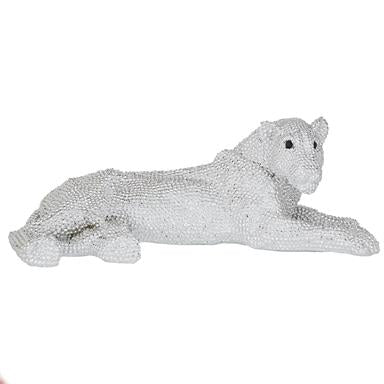 Silver Polystone Glam Leopard Sculpture, 26