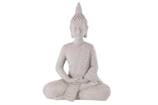 Traditional 28 X 19 Inch Gray Sitting Buddha Sculpture - Home Decor