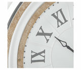 Large Round White and Gray Metal and Wood Wall Clock with Roman Numerals