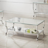 Rectangular Coffee Table with Mirrored Shelf Chrome