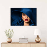 Tempered Glass Art -  Women with Blue Hat Wall Art Decor