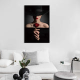 Tempered Glass Art - Women with Red Rose Wall Art Decor